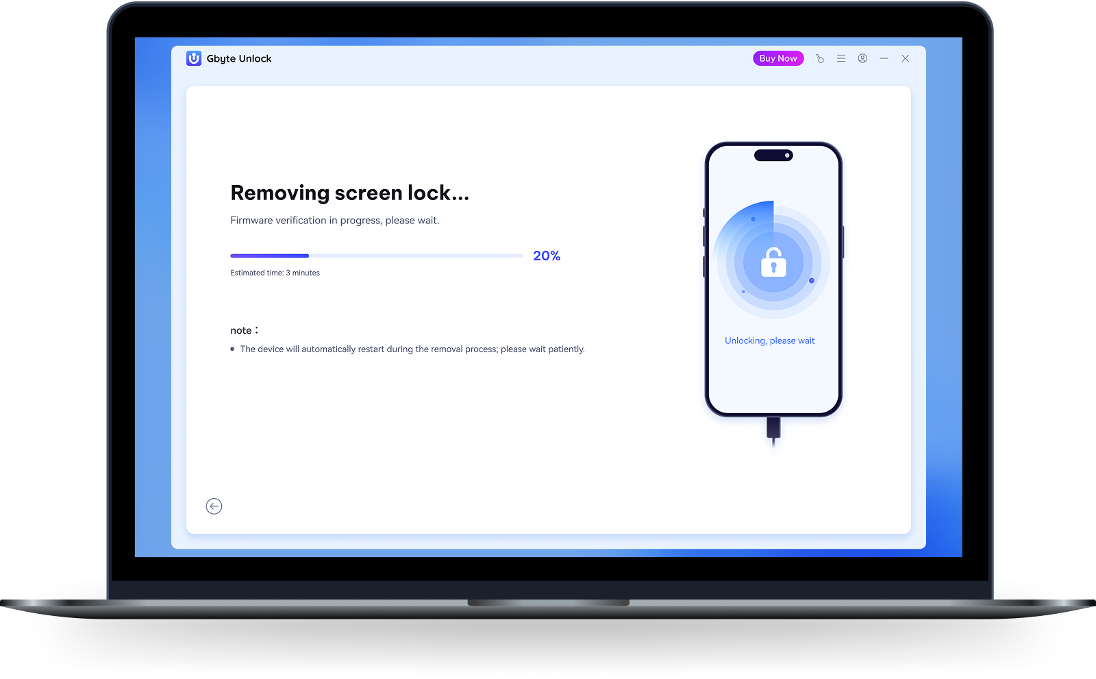 Software showing successful iPhone unlock confirmation